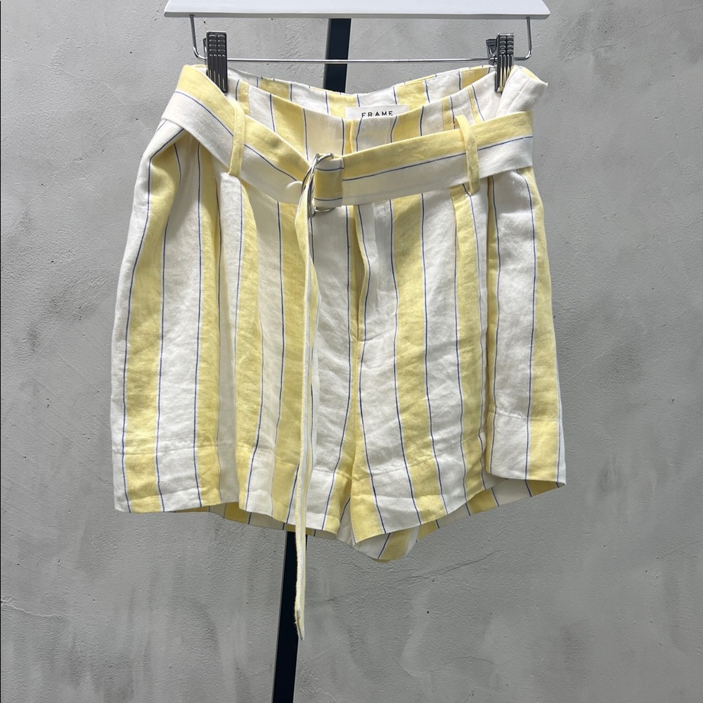 Frame Yellow and White Striped Women Shorts